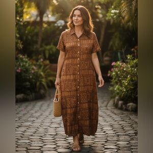 Button front batik dress size xl